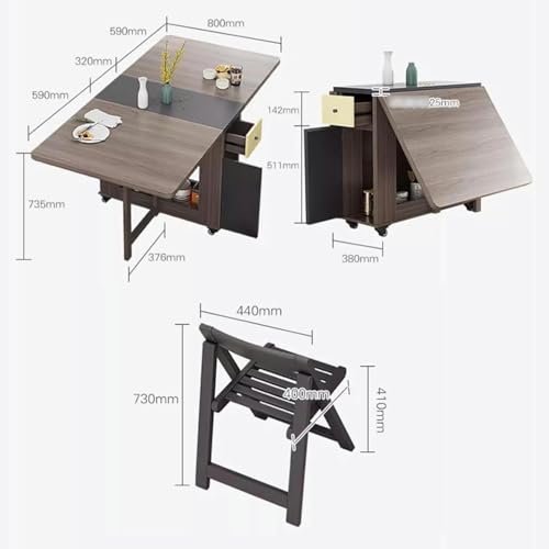 Brown Folding Dining Table with 4 Chairs and Storage Space N19154