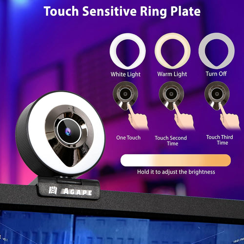 1080P HD Webcam with Microphone and Ring Light F123732