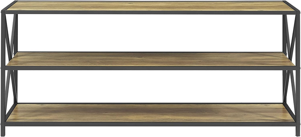60 Inch Rustic Oak Wood Metal Bookcase T162