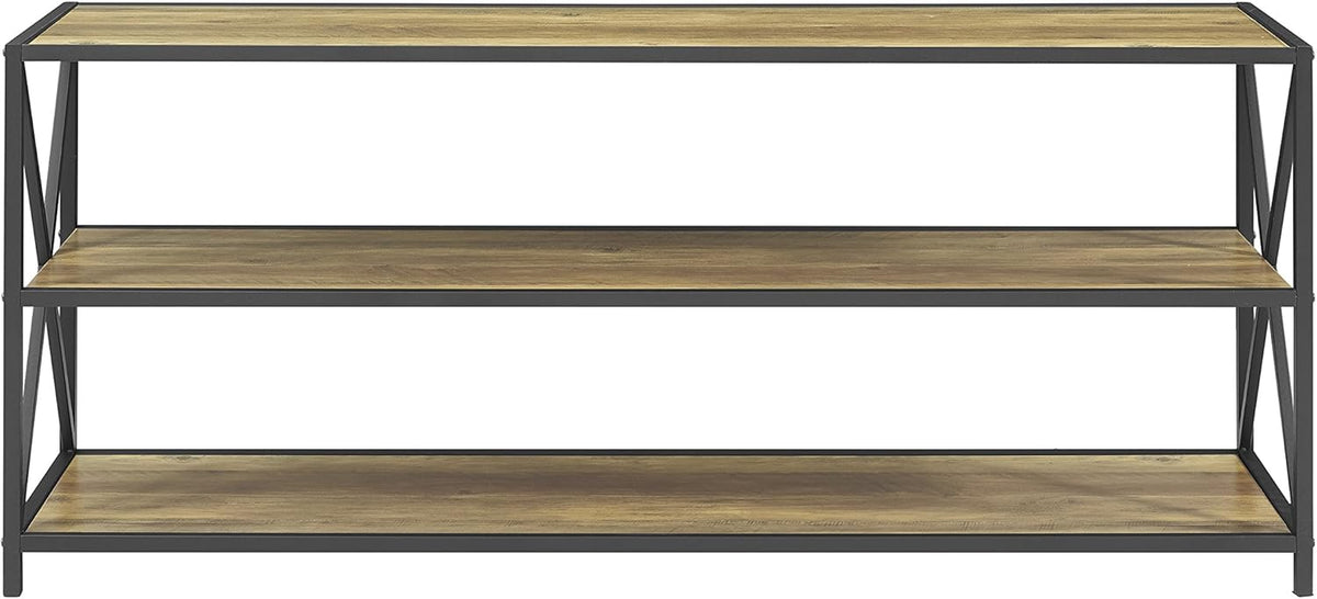 60 Inch Rustic Oak Wood Metal Bookcase T162