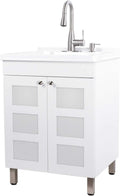 White Utility Sink Laundry Tub with Cabinet and Stainless Steel Faucet T864748