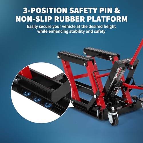 Red Hydraulic Motorcycle Lift Jack 1500Lb Capacity Scissor Jack T301