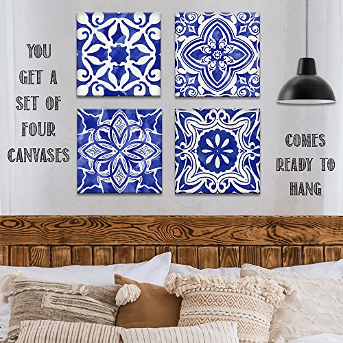 Blue Mosaic 4 Panels Canvas Paintings (12" x 12") E564717