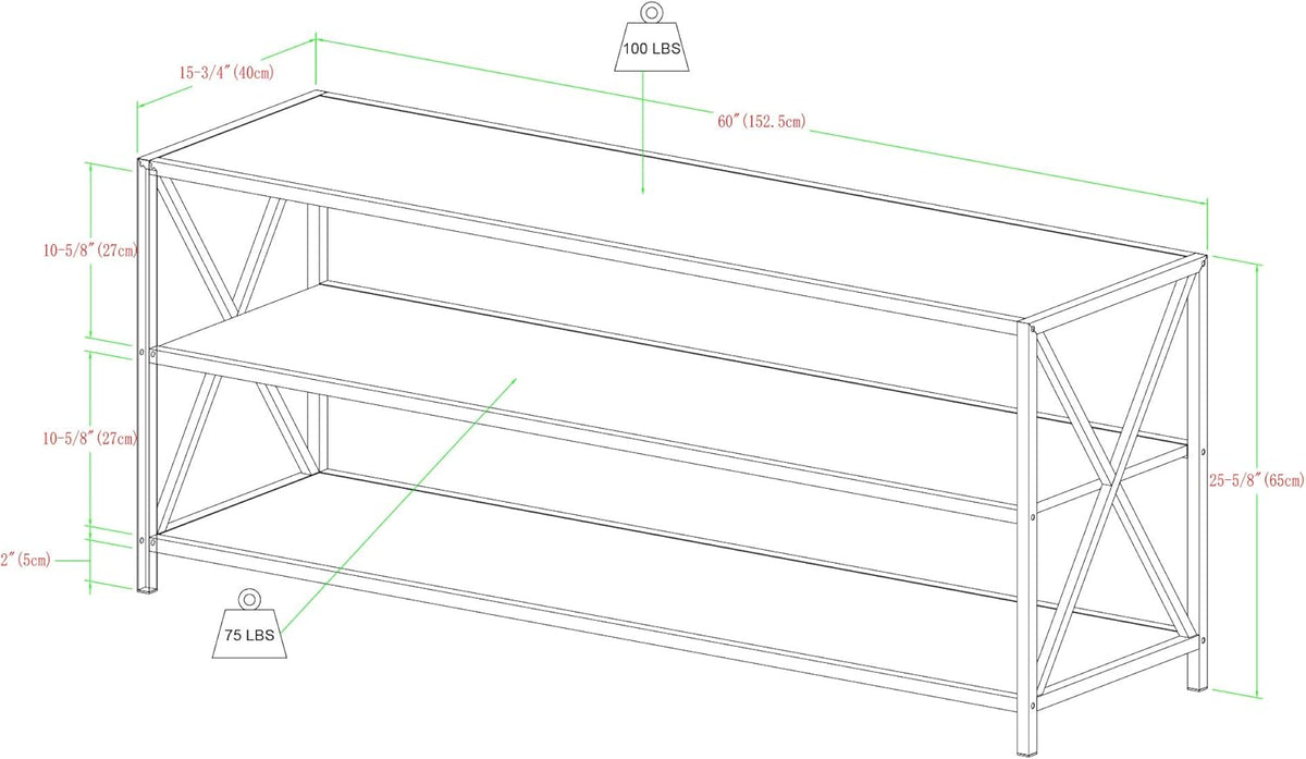 60 Inch Rustic Oak Wood Metal Bookcase T162