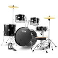 Black 5-Piece Drum Set with Bass, Toms, Snare, Floor, Stands, Cymbal, Hi-Hat Pedal and Drumsticks S1772