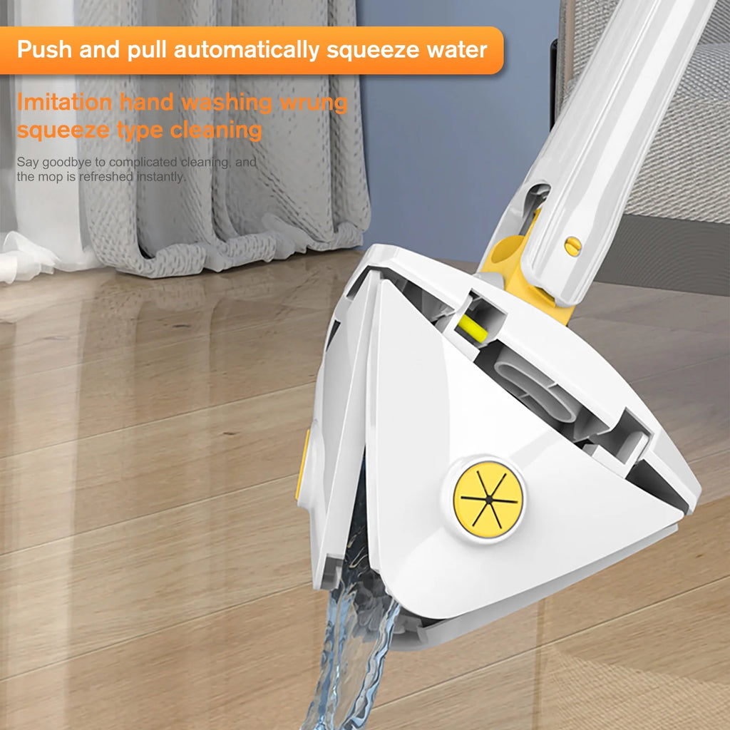 360° Adjustable Rotatable Triangle Cleaning Mop with Push-Pull Squeezing, Dry & Wet Mop G3109
