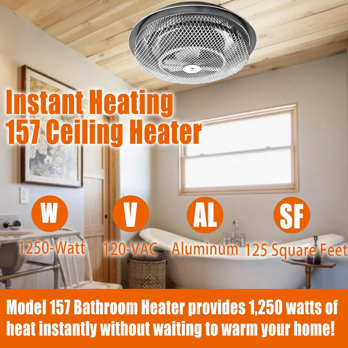 Bathroom Ceiling Heater, 1250W Instant Heat U7600