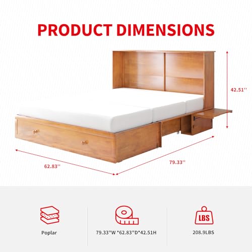 Queen Size Murphy Bed with Charging Station, Folding Foam Mattress (Cherry) U29110