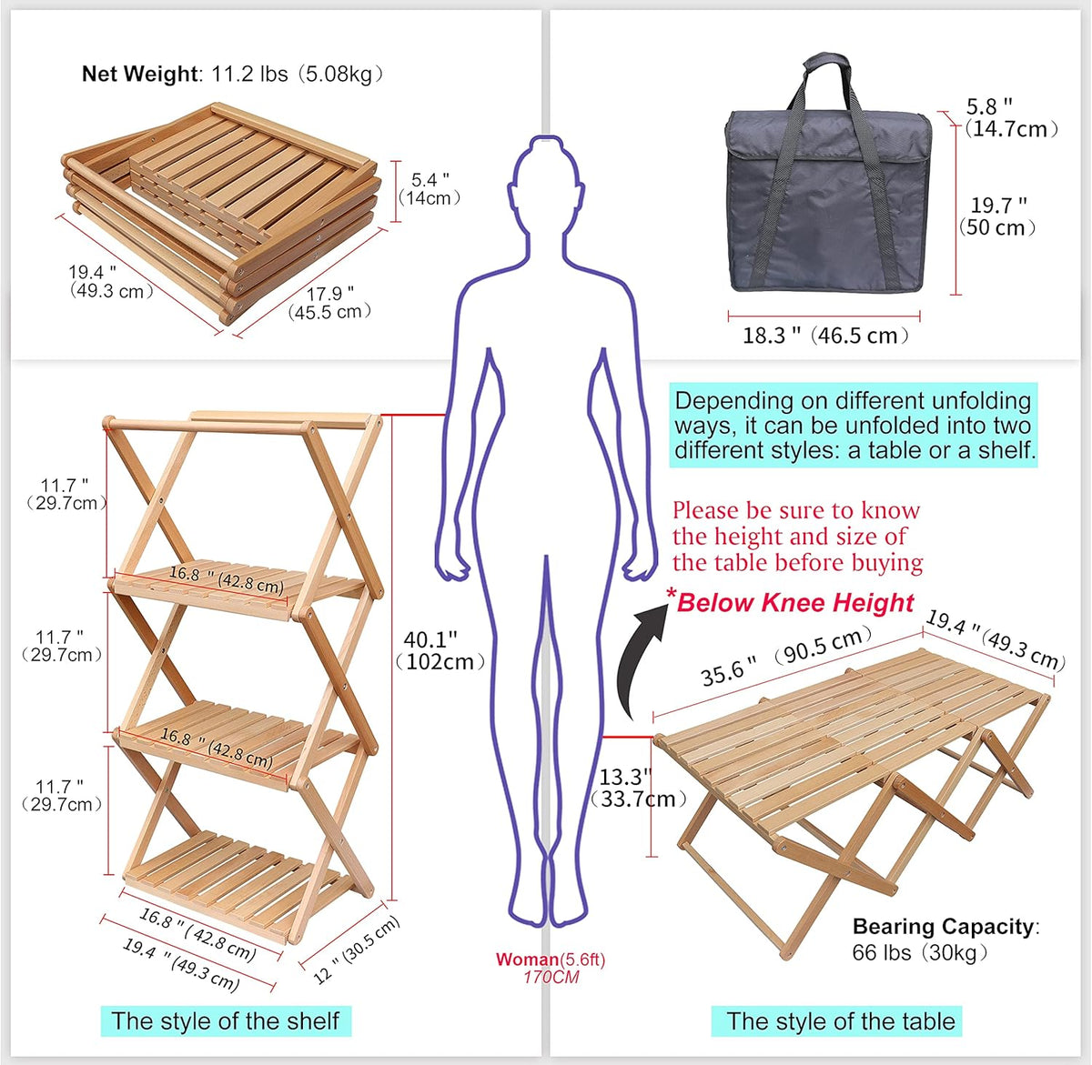 Folding Wood Camping Table Shelf K877