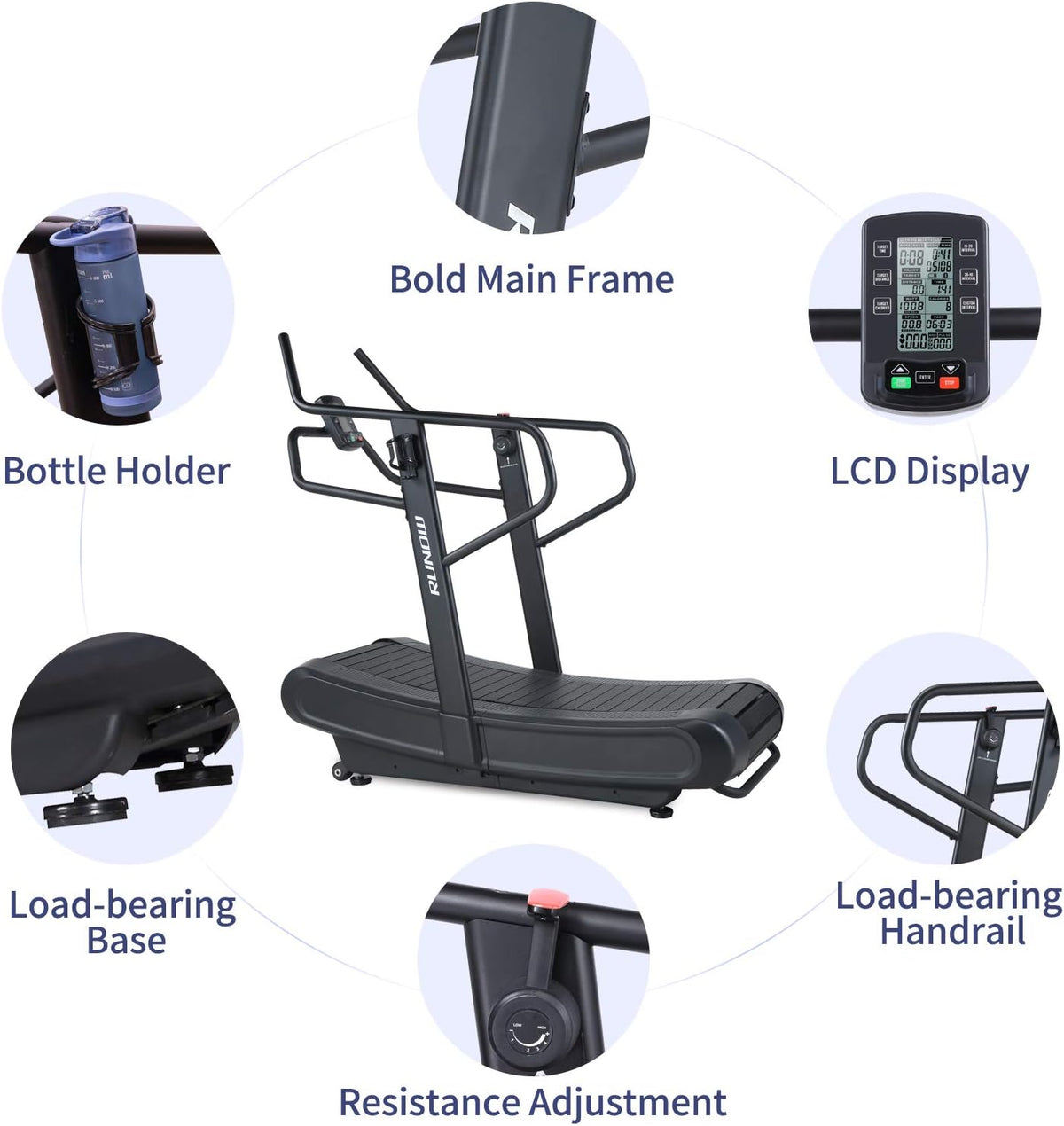 Curved Non-electric Motorized Treadmill with Resistance Adjustment H6050
