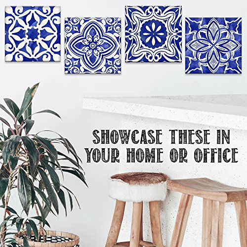 Blue Mosaic 4 Panels Canvas Paintings (12" x 12") E564717