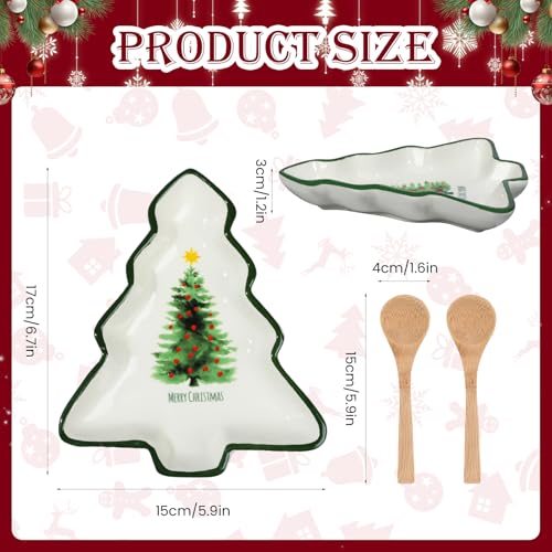 2 Pcs Christmas Dinner Platter Ceramic Serving Dishes with Wooden Spoon Serving Platters Bowl N590