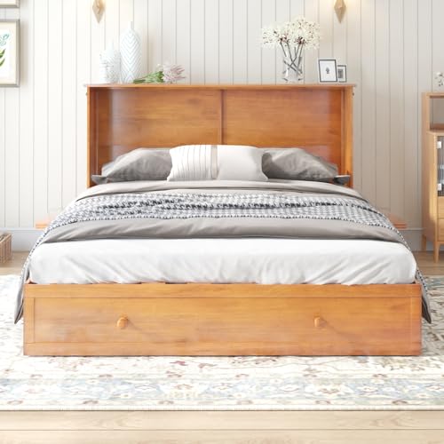 Queen Size Murphy Bed with Charging Station, Folding Foam Mattress (Cherry) U29110