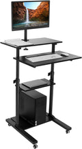 Black Mobile Stand Up Desk with Monitor Arm D96577