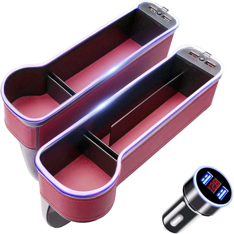 2 Pack Car Seat Gap Organizer with USB Car Charger and Cup Holder Black E725730