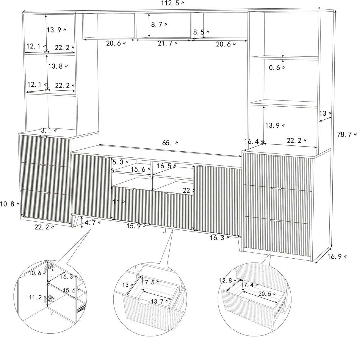 Black 4-Piece TV Stand with 13 Shelves, 8 Drawers and 2 Cabinets P86484