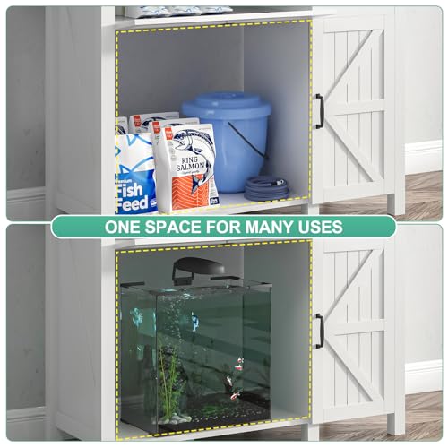 White 40 Gallon Aquarium Stand with Drawer and Cabinet Storage H8758