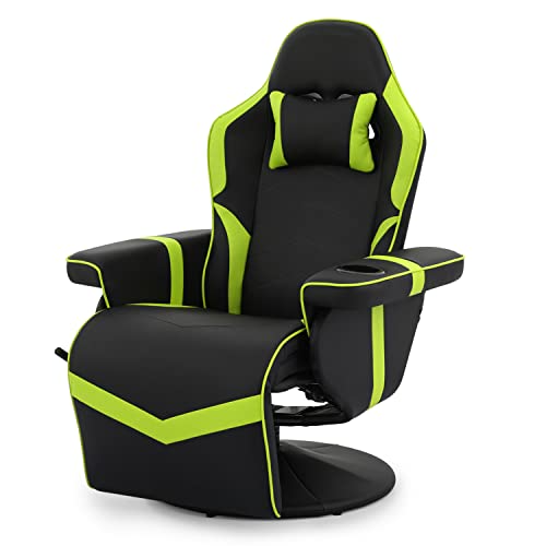 Grey PU Leather Swivel Gaming Recliner Chair with Adjustable Backrest D929790