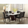 White Marble Top & Walnut Finish Wooden Dining Set P694034
