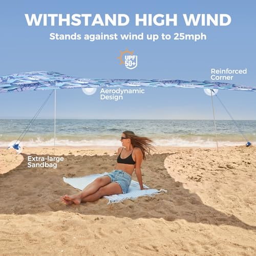 Beach Tent Sun Shelter with 4 Poles, UPF 50+ Protection N478439