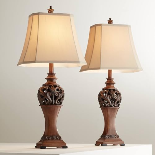 30" Tall Set of 2 Bronze Wood Table Lamps A774
