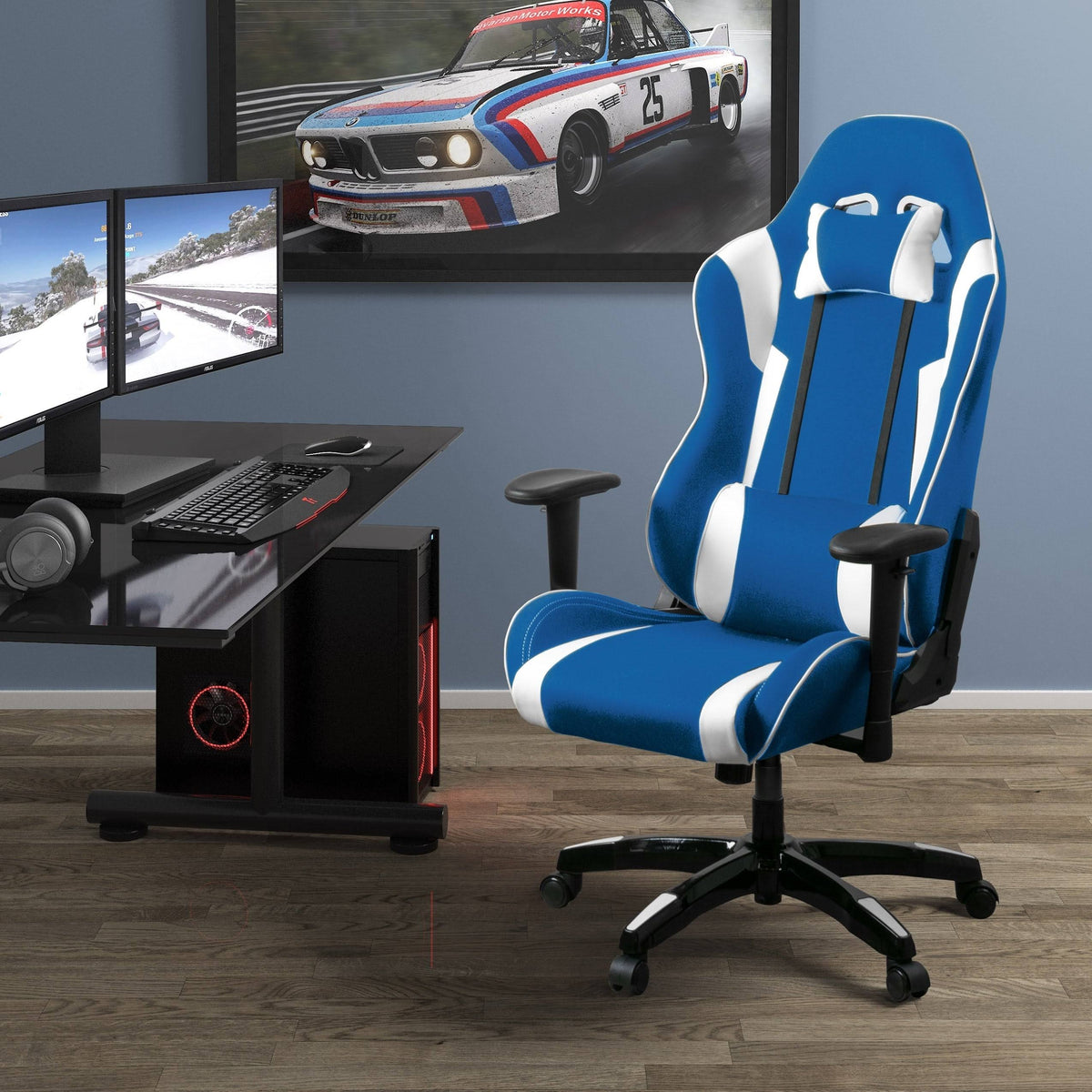 Bonded Leather, Fabric, and Mesh High-Back Ergonomic Gaming Chair Y4690
