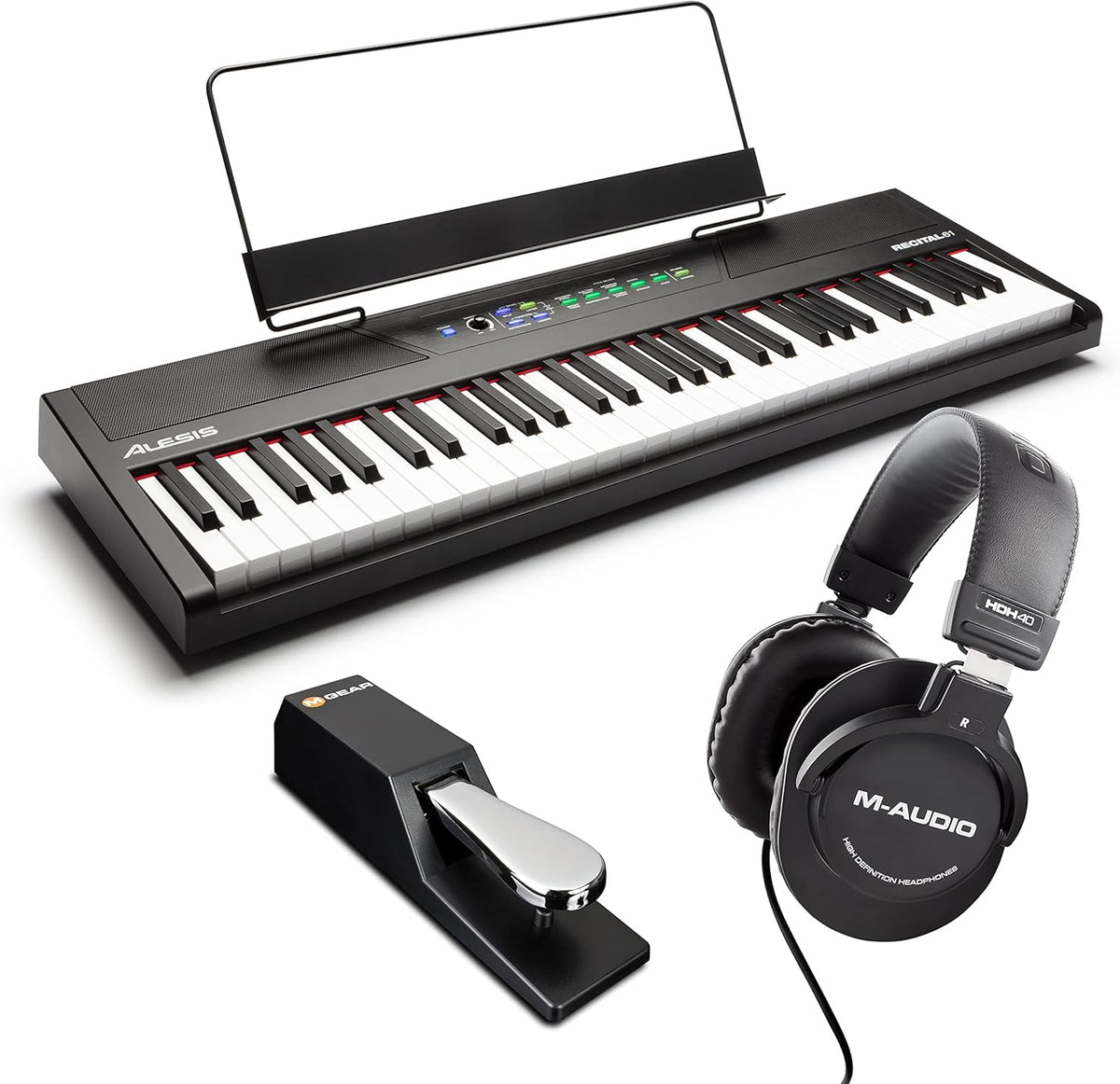 61 Key Digital Piano Keyboard with Semi Weighted Keys, 10 Voices, Sustain Pedal and Headphones C209