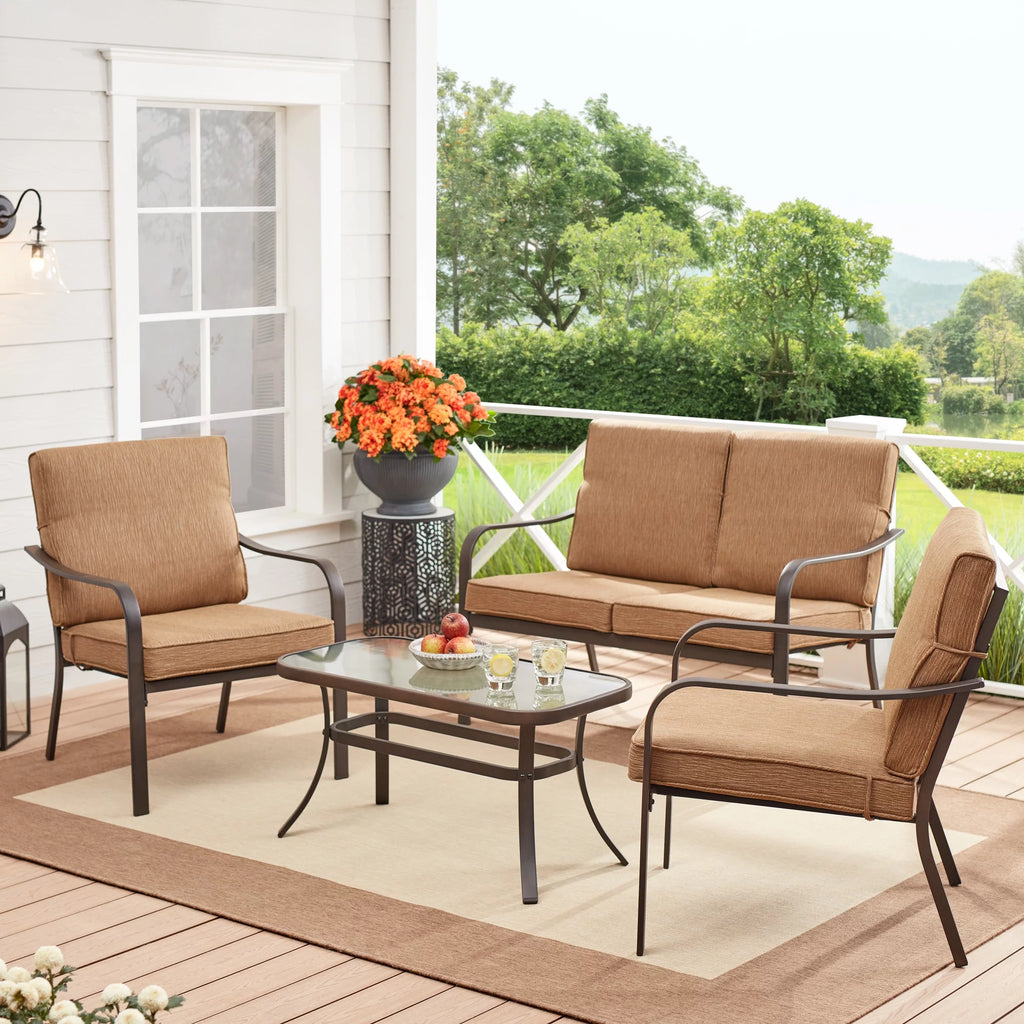 Red 4-Piece Steel Outdoor Patio Conversation Set E667
