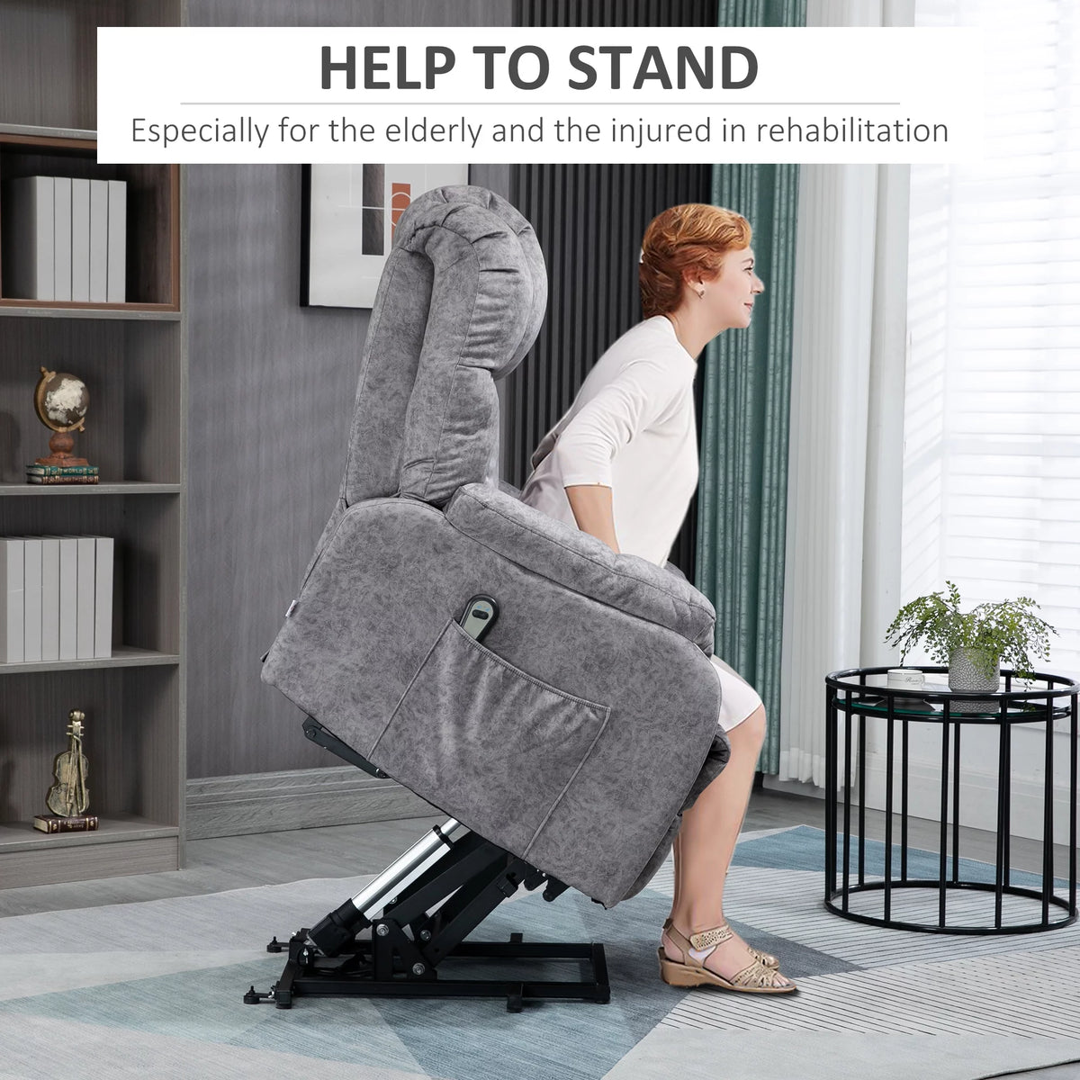 Grey Power Lift Recliner Chair with Remote Control Y419
