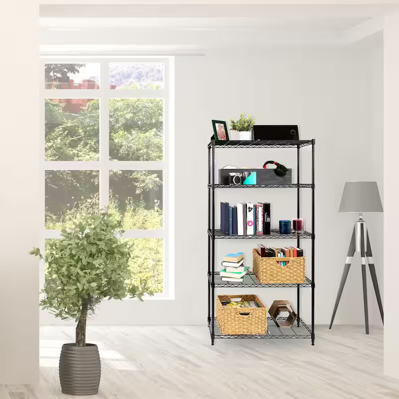 5-Tier Steel Wire Shelving System in Black V362589
