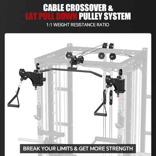 Commercial Smithe Machine with 308lb Dual Weight Stacks, Power Cage Squat Rack with Lever Arm & Leg Press, Cable Crossover Machine Q2811