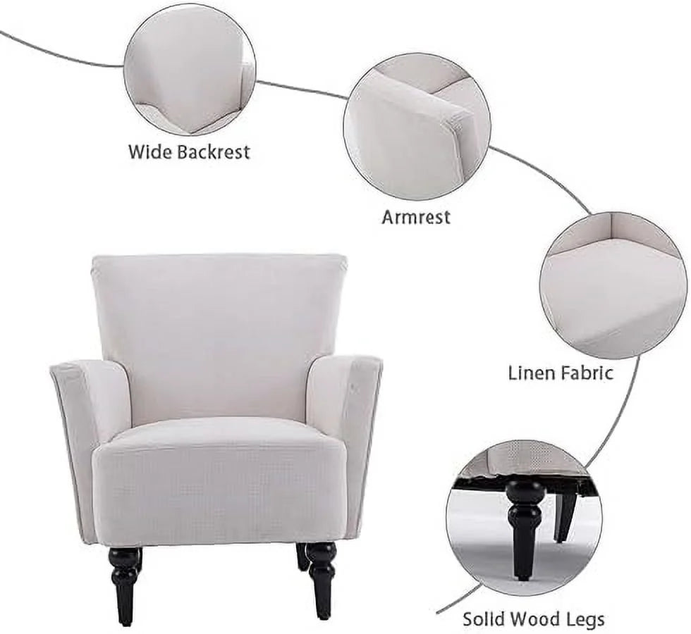 Upholstered Polyester Tufted Wingback Arm Chair with Wooden Legs Z32992