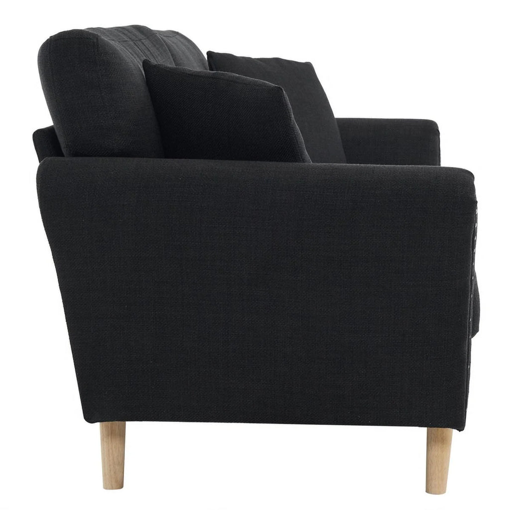 Black Upholstered 2-Seat Sofa with 2 Pillows F879