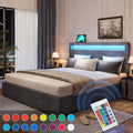 Queen Upholstered Platform Bed Frame with 4 Storage Drawers and LED Headboard V5748