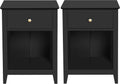 Black Wood Side End Table with Drawer and Open Storage Cabinet, Set of 2 L230487