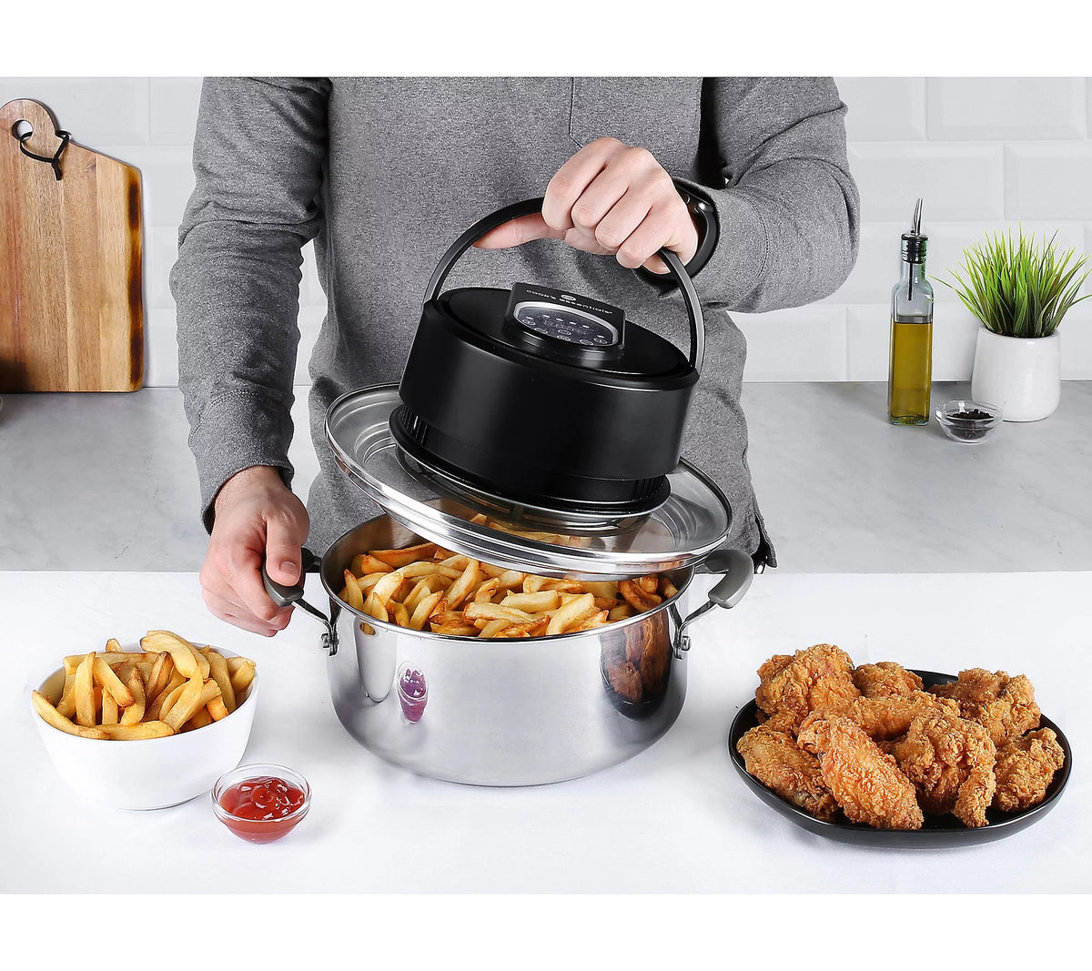 Air Fryer Lid for Pots, Pans & Pressure Cooker Black Y30258