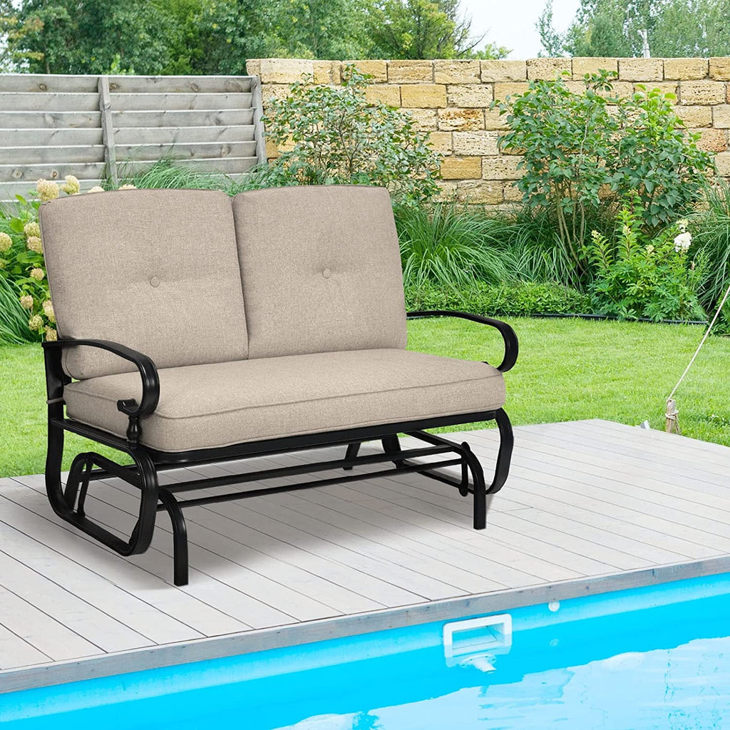 Beige Outdoor Glider Bench with Cushions Y95009