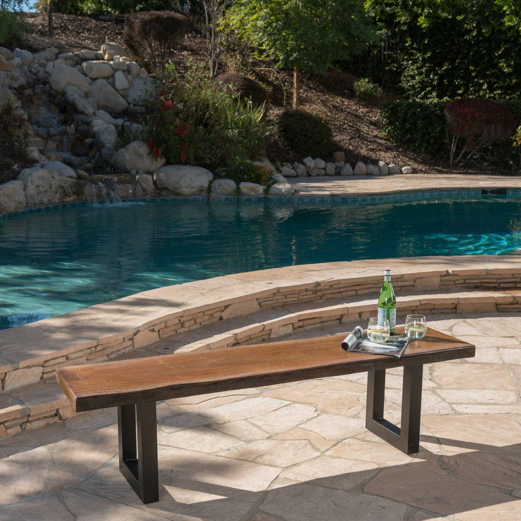 Teak Concrete Faux Live Edge Patio Dining Bench K352375