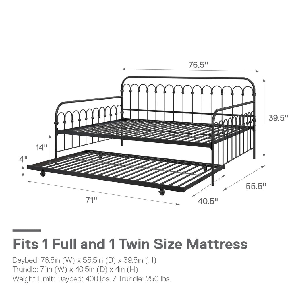Black Full Metal Daybed with Twin Trundle Bed N48210