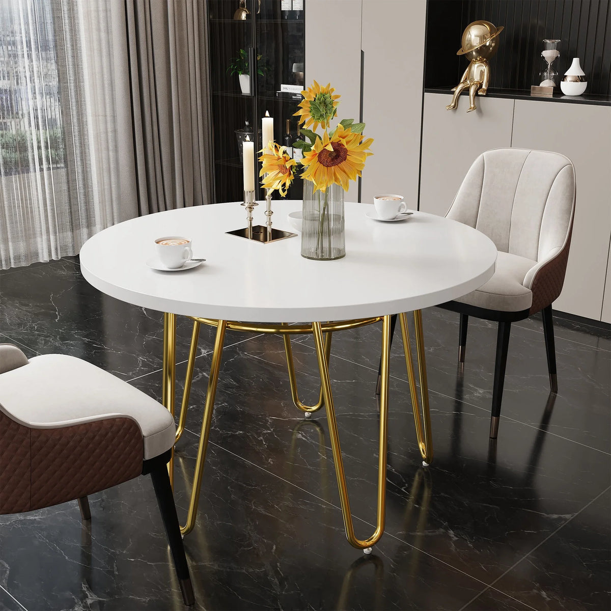47'' Round Dining Table with Metal Legs V7673