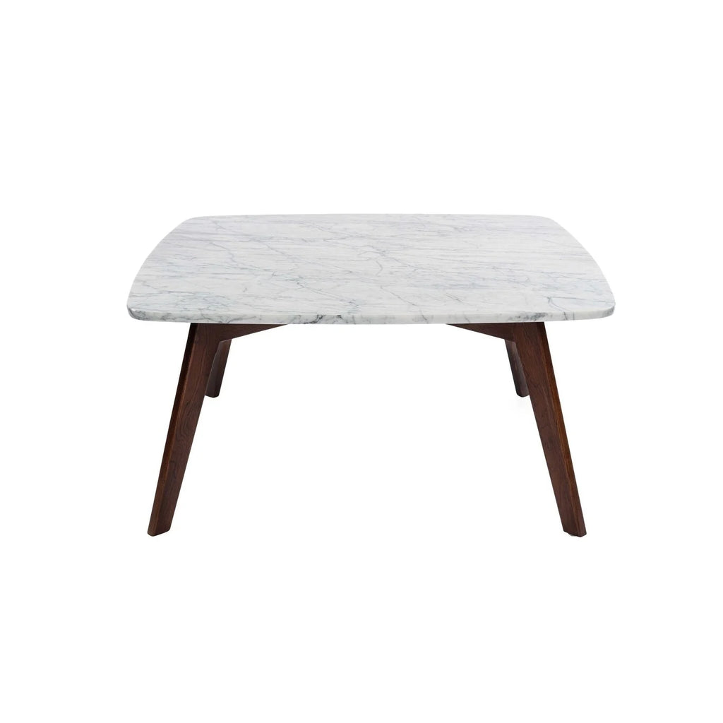 31" Square White Marble Coffee Table with Walnut Legs X4170