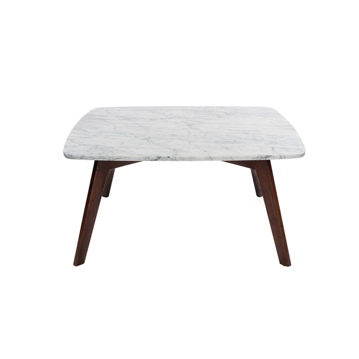 31" Square White Marble Coffee Table with Walnut Legs X4170