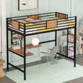 Black Twin Size Metal Loft Bed with Desk and Shelves R465968