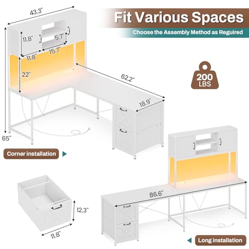 Black L Shaped Computer Desk with Fabric Drawers and Power Outlet S7207
