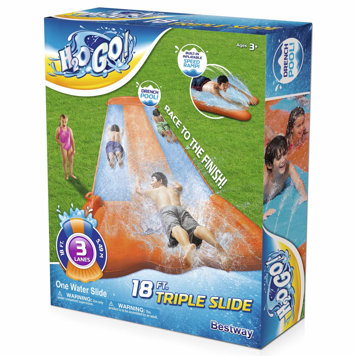 18' Triple Lane Water Slide with Ramp C449