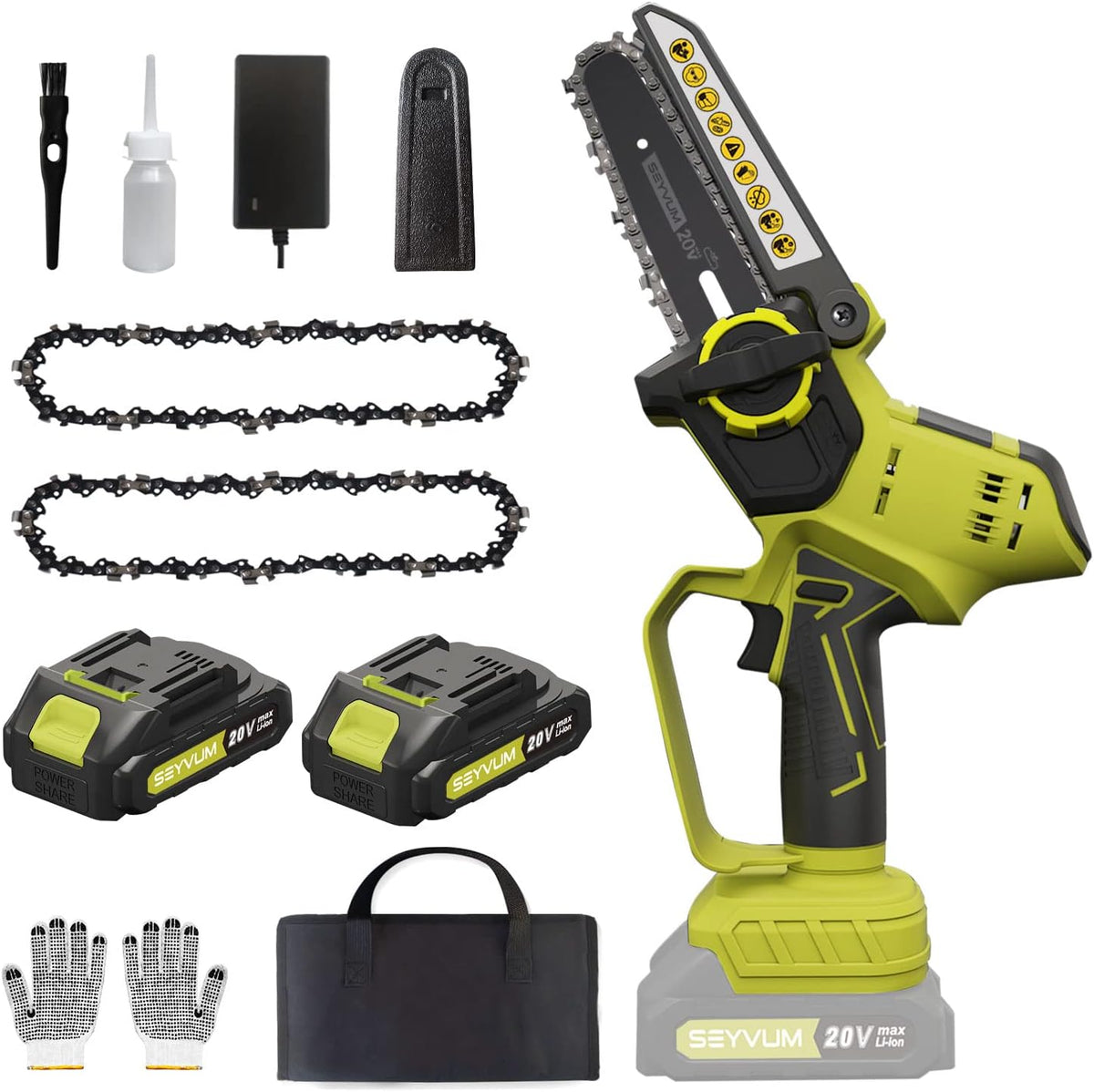 Mini Cordless Chainsaw Kit, 6 Inch 2.9Lb One-Hand Handheld Electric Compact Portable Chainsaw, 20V 2.0Ah Rechargeable Battery Powered U27351
