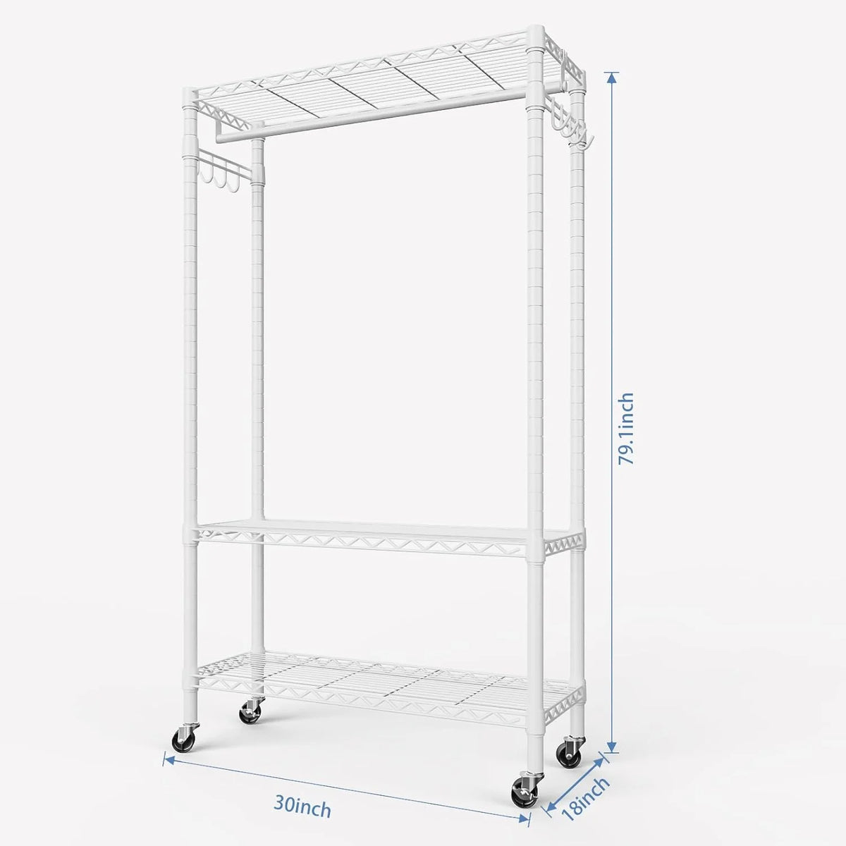 Portable Rolling Clothes Rack 3-Tier Adjustable Heavy Duty Metal White Q656060