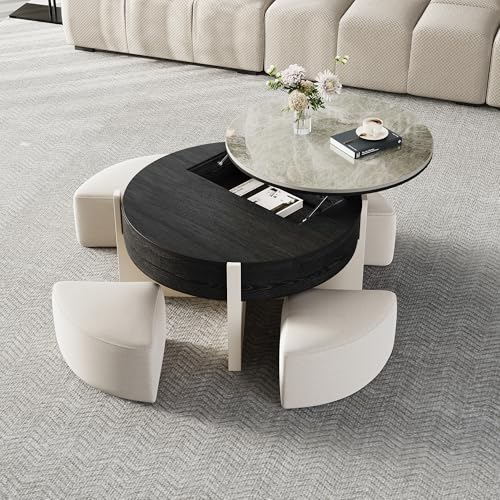 Round Lift Top Coffee Table with Stools and Storage C562149