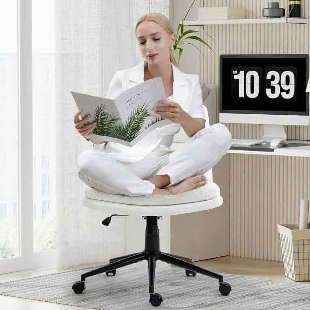 White Armless Wide Office Desk Chair with Wheels N21737