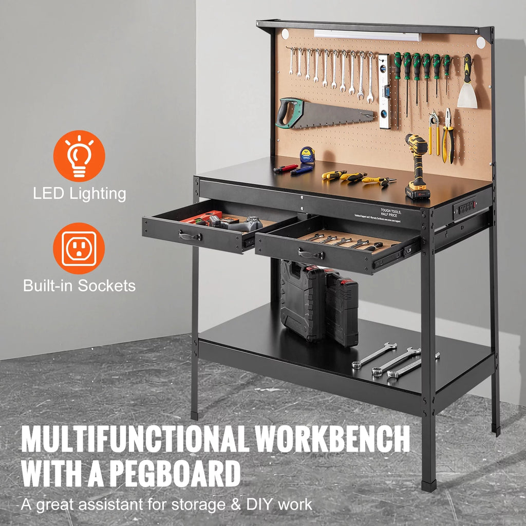 48x24" Steel Workbench with Pegboard and Power Outlets J489392